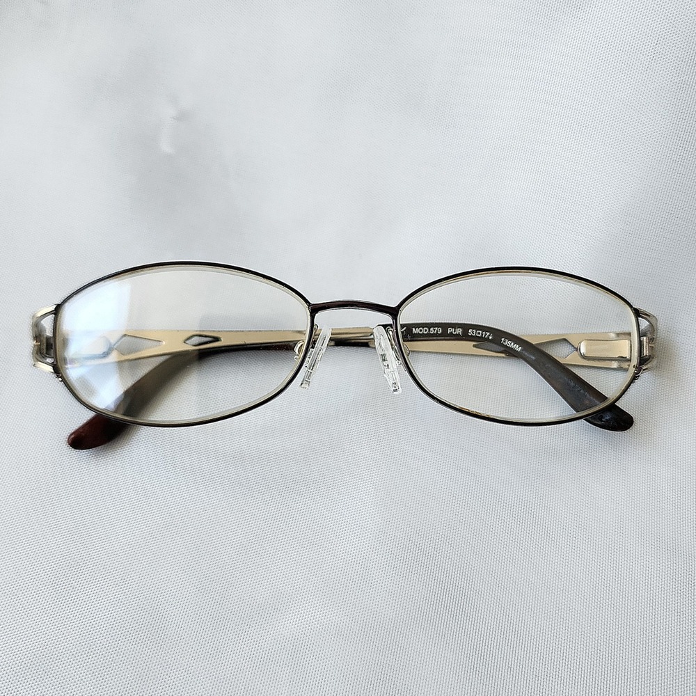 Tura Mod 579 Purple Silver Oval Eyeglass Frames Women 53-17-135 Geometric Temple